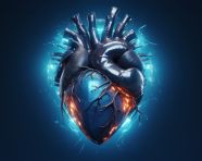 A shiny heart with electric sparks and blue lights, human heart image