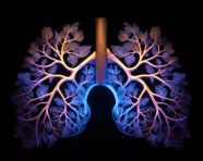 Image of an lungs which is illuminated and showing blue light, human lungs image
