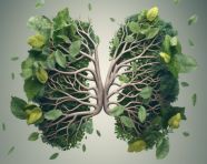 Living lungs with leaves and green leaves 3d illustration, human lungs image
