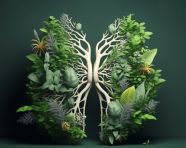 3d illustration of living lungs with leaves, human lungs image