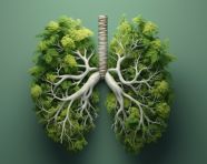 One of two lungs on a green background, human lungs image