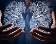 Lungs showing light and oxygen inside a person's hands, human lungs image