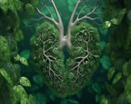 3d green lungs on a green background with leaves, human lungs image