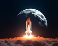 A space shuttle launches against the full moon, chandrayaan images hd