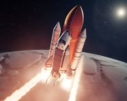 Red shuttle launches into space with the full moon, chandrayaan images hd