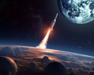 An art rendering of a space rocket flying near the moon, chandrayaan images hd