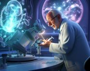 A doctor using a holographic microscope to examine a patients cells, medical images stock