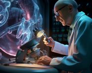 Cells under the microscope, medical images stock