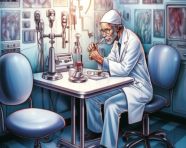 A doctor using a holographic microscope, medical images stock