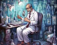 Doctor examines patient using holographic microscope, medical images stock