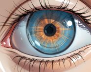 Contact lens detects eye diseases, medical images stock