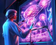 Doctor uses holographic microscope to study cells, medical images stock