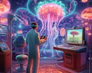 Holographic microscopy for cell examination, medical images stock