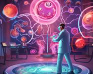 Cells come to life under holographic microscope, medical images stock