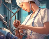 A surgeon using a robotic arm to perform a delicate operation, medical images stock