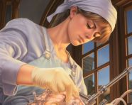 Surgeon uses robotic arm for delicate operation, medical images stock