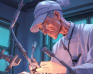 Minimally invasive surgery with robotic arm, medical images stock