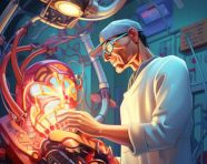 Robotic surgery for delicate procedures, medical images stock