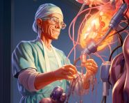 Robotic arm in action during surgery, medical images stock