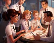 A group of healthcare administrators brainstorming new ideas, medical images stock