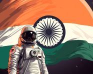 Astronaut standing with the indian flag, chandrayaan with indian flag