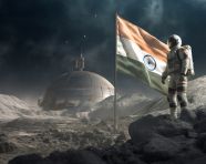 Astronaut plant indian flag on moon, chandrayaan with indian flag