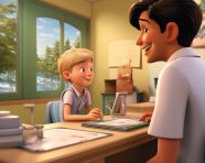 Doctor examines child in office, medical images stock