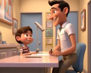 Boy having blood drawn at clinic, medical images stock