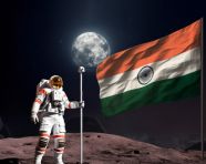 Astronaut salutes india's flag on the moon, chandrayaan with indian flag