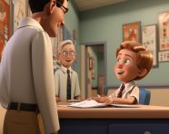 Nurse takes child's temperature, medical images stock