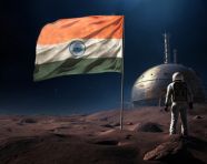 Indian astronaut's historic moment on the moon, chandrayaan with indian flag