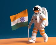 3d illustration of an astronaut walking with indias flag, chandrayaan with indian flag