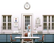 Doctor listens to child's heart, medical images stock