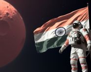Astronaut plants indian flag on moon, chandrayaan with indian flag