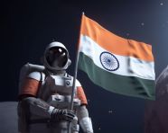 Stronaut on the moon, chandrayaan with indian flag