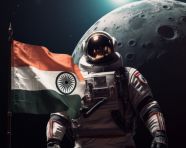 Astronaut holds the indian flag on the moon, chandrayaan with indian flag