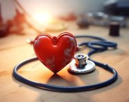 A red heart with an iron stethoscope, medical images stock