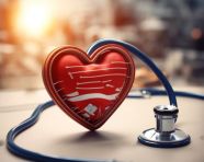 Red heart and iron stethoscope, medical images stock
