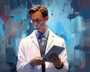 Doctor examining patient on tablet, medical images stock