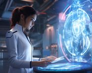 Innovative scientist explores new technology, medical images stock