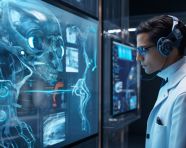 Doctor examining medical data, medical images stock