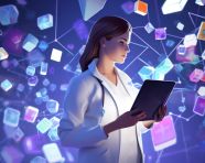 Nurse using tablet to provide patient care, medical images stock