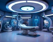 Calming blue accents in medical setting, medical images stock