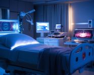 Heart rate monitor in hospital bed, medical images stock