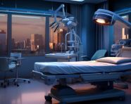 Patient on operating table, medical images stock