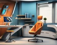 A dental office with a blue desk, medical images stock