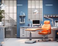 Modern dental office with comfortable waiting area, medical images stock