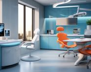 Patient getting dental checkup in blue-desked office, medical images stock