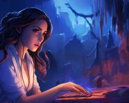 Nurse works at computer with medical file, medical images stock