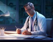 Doctor conducting medical exam, medical images stock